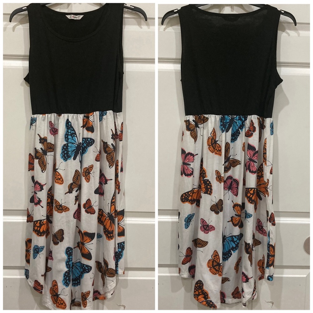 Pat Pat size XL casual black top white butterfly skirt multi color casual dress